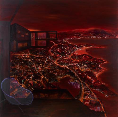 An embroidered city oil on canvas200x200cm kopie